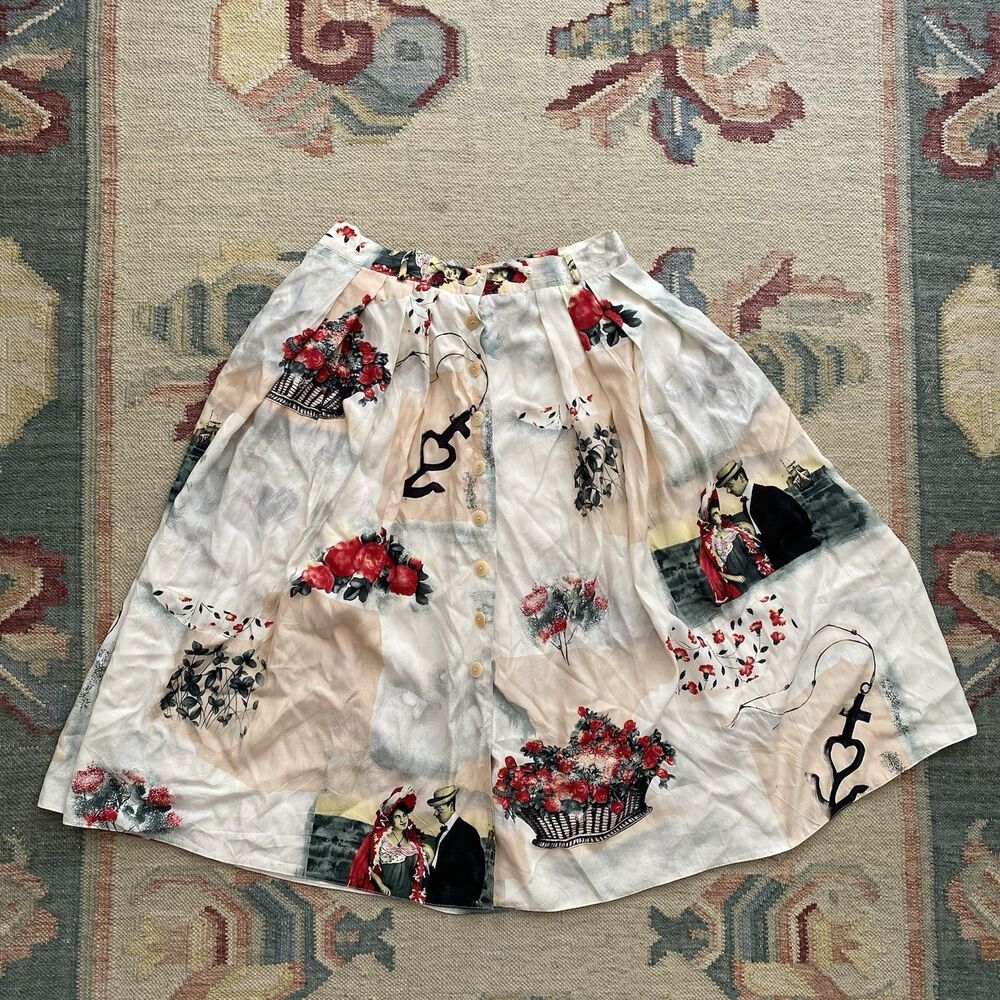 Vintage Y2K Bianca Skirt Watercolor Art Nouveau Print Size Large Midi